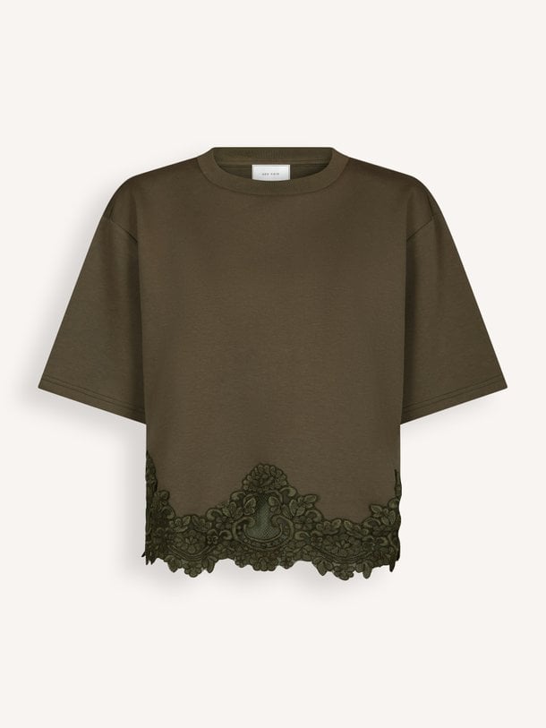 Iria Lace Tee Iria, katoenmix T-shirt met kant