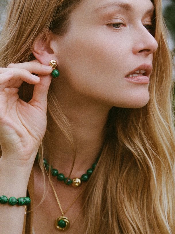 Malachite Dreams Earrings Malachite, vergulde oorbellen