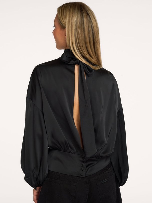 AMBERSW BALLOON SLEEVE SATIN BLOUSE Amber, geweven satijnen top