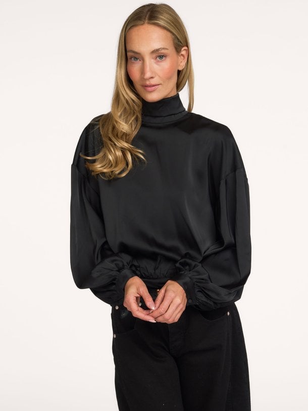 AMBERSW BALLOON SLEEVE SATIN BLOUSE Amber, geweven satijnen top