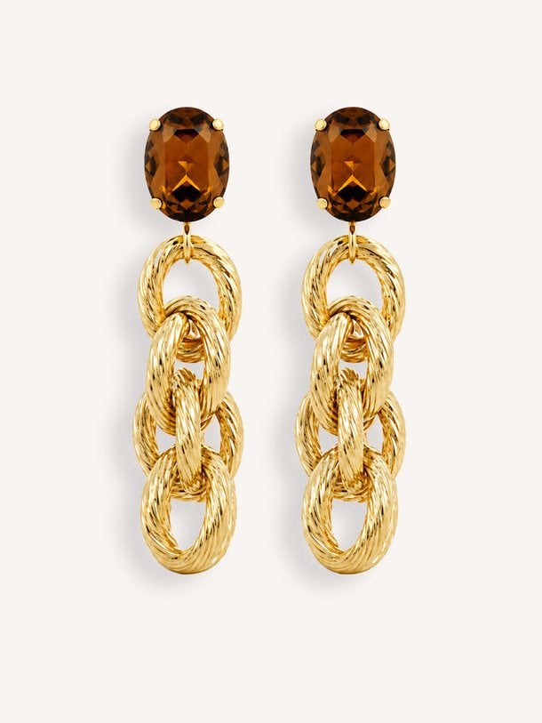 Triple Rope Strass, vergulde oorstekers