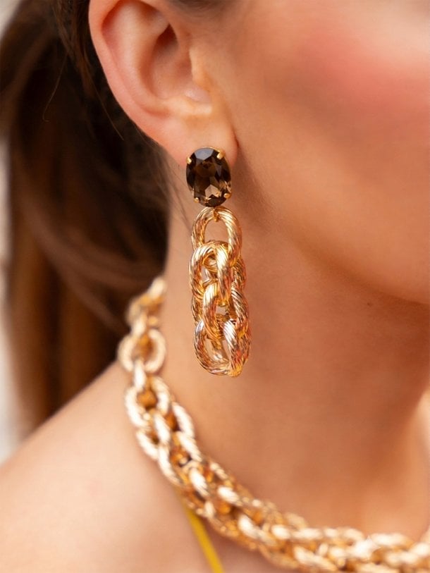 Triple Rope Strass, vergulde oorstekers