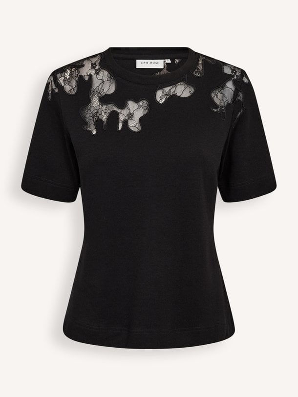 CMMUSE-TEE Muse, organic cotton T-shirt met kant