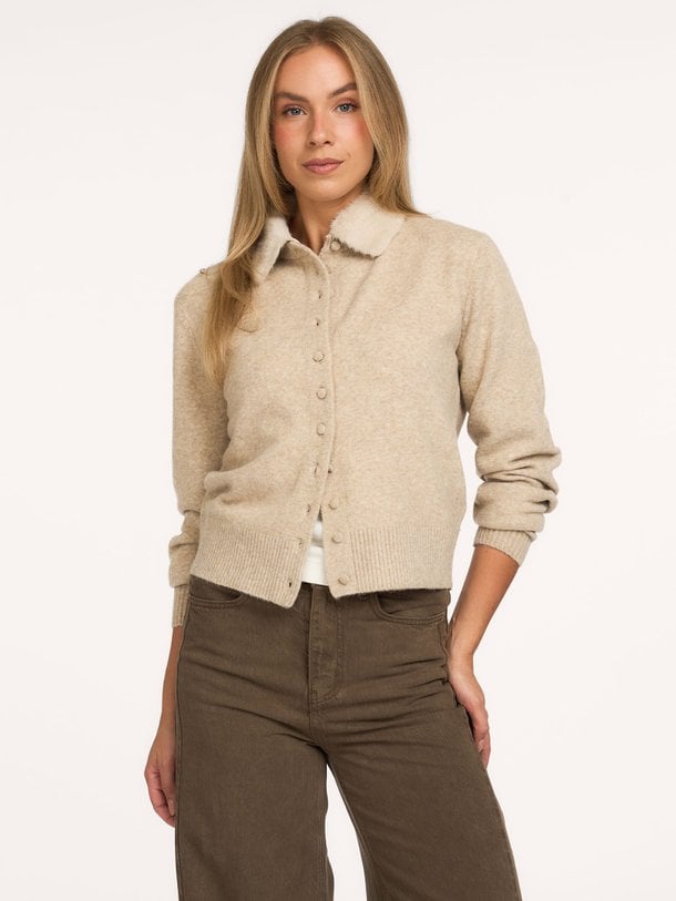 Wolmix vest met afneembare kraag
