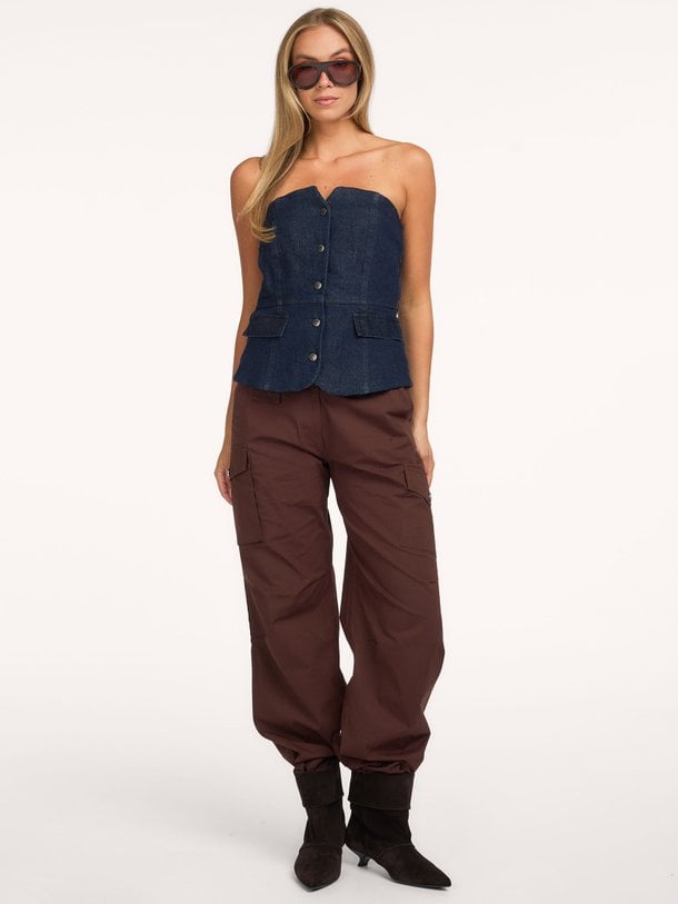 Annais, denim strapless gilet