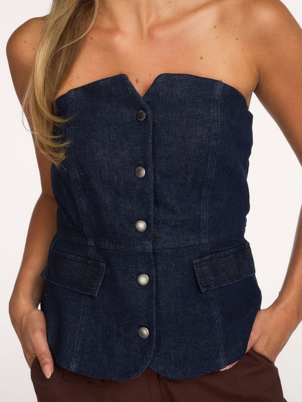Annais, denim strapless gilet