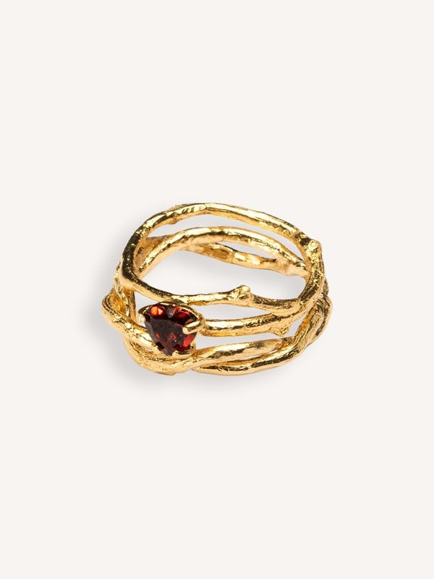 Thorned ring ensemble with heart-shaped garnet Vergulde ring