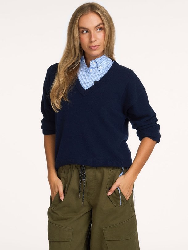 Front Lap Blue Check Shirt Katoenen geruite onderblouse