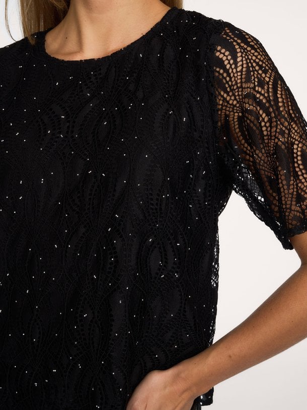 EricaCC Stone Lace SS Blouse Erica, katoenmix top met kant