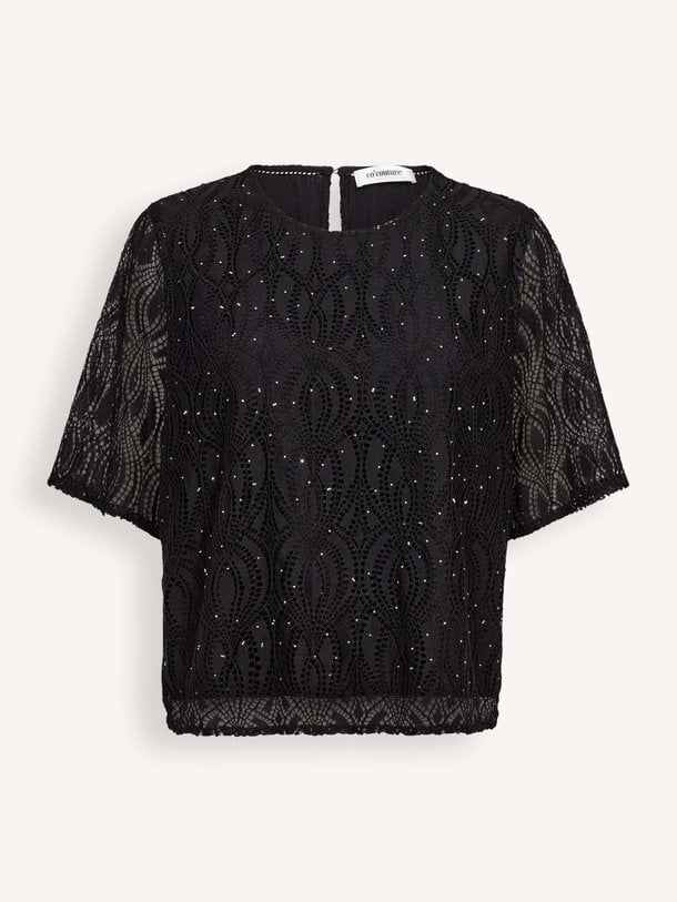 EricaCC Stone Lace SS Blouse Erica, katoenmix top met kant