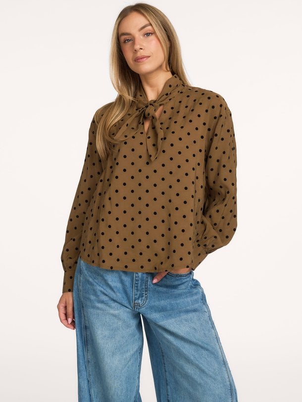 Top bow tie Dot flock print Modalmix top