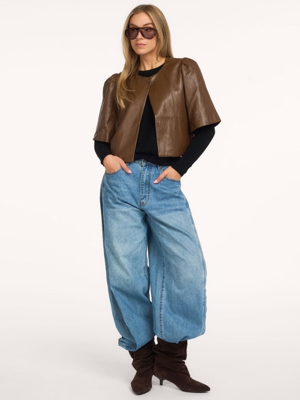 Puff sleeve top Soft faux leather Leatherlook jasje