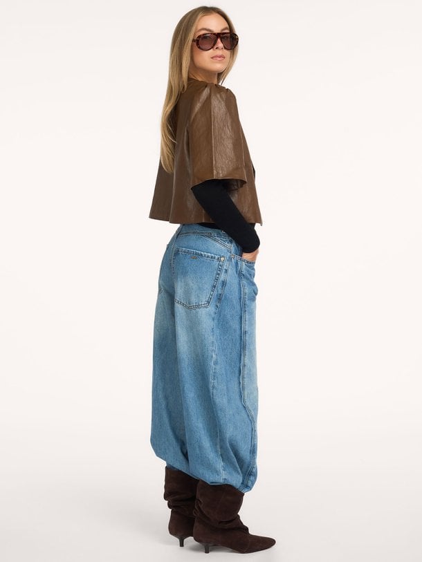 Puff sleeve top Soft faux leather Leatherlook jasje