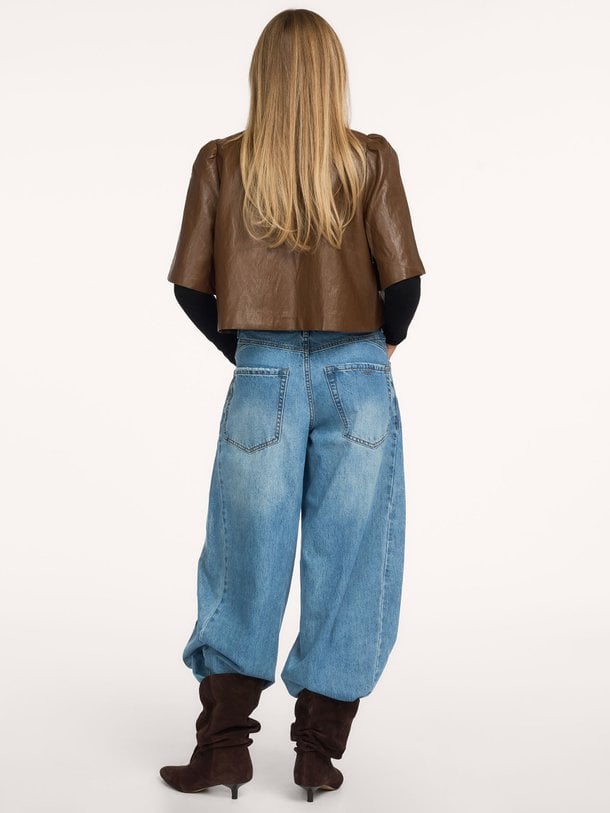 Puff sleeve top Soft faux leather Leatherlook jasje