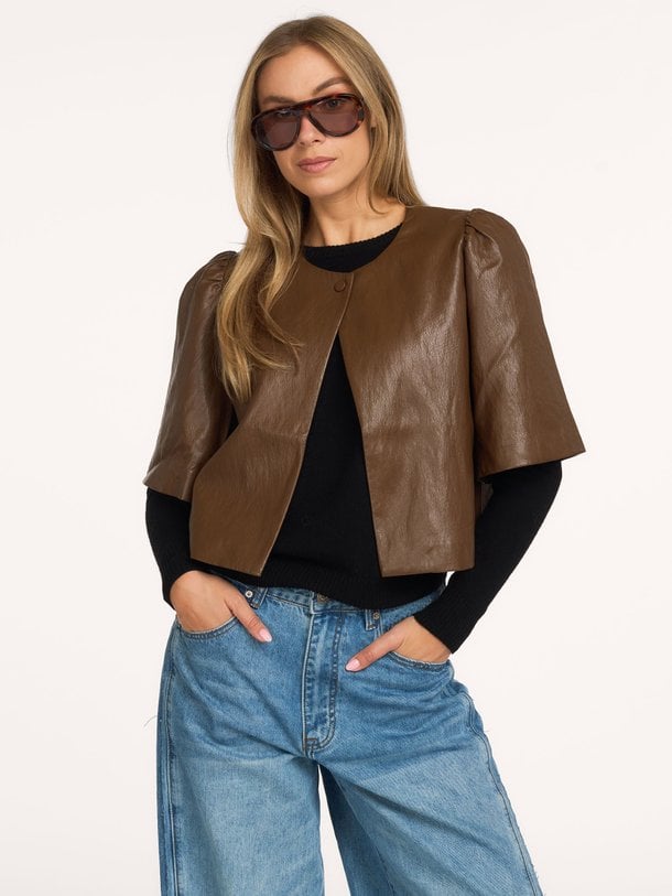 Puff sleeve top Soft faux leather Leatherlook jasje