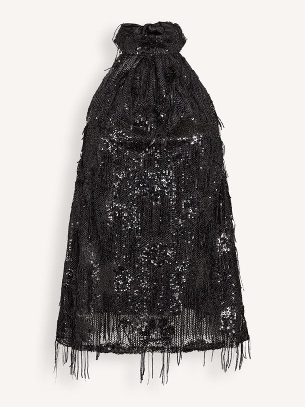 TyraCC Sequin Halter Top Tyra, geweven pailletten top met franjes