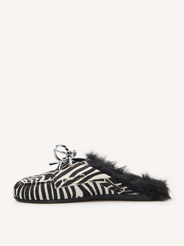 Lederen zebra ponyhair instappers
