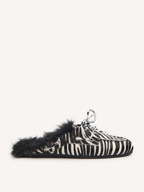 Lederen zebra ponyhair instappers