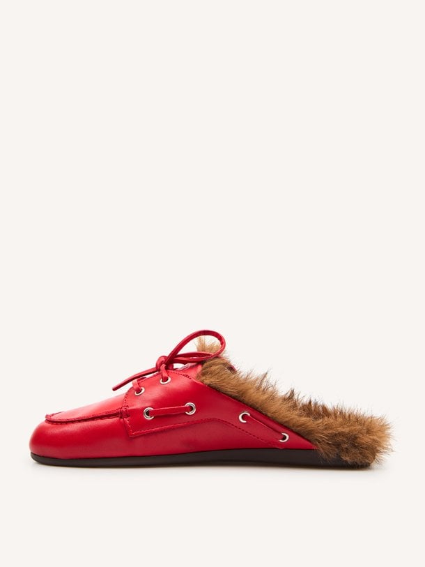 Boat Loafer Mule Hairy Fur - Soft leather Lederen instappers