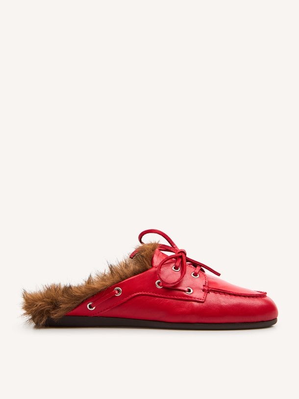 Boat Loafer Mule Hairy Fur - Soft leather Lederen instappers