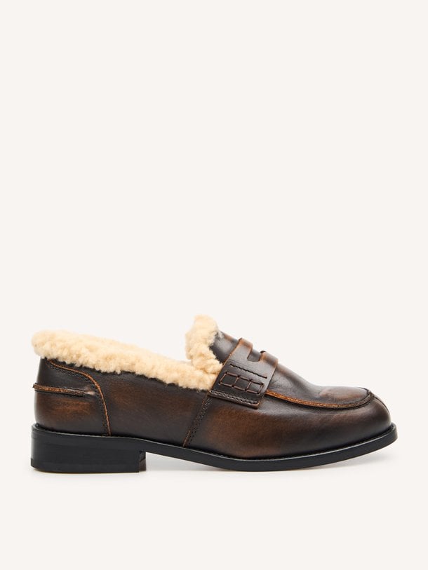 Penny Fur Loafer - Leather Penny, lederen loafers