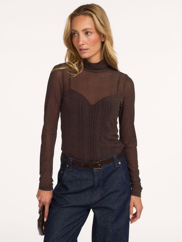 OrieLL High Neck Blouse LS Orie, geweven lurex top