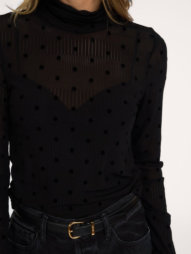 OrieLL High Neck Blouse LS Orie, elastische top met stippen