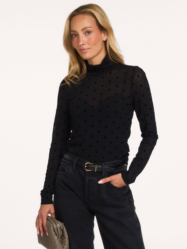 OrieLL High Neck Blouse LS Orie, elastische top met stippen