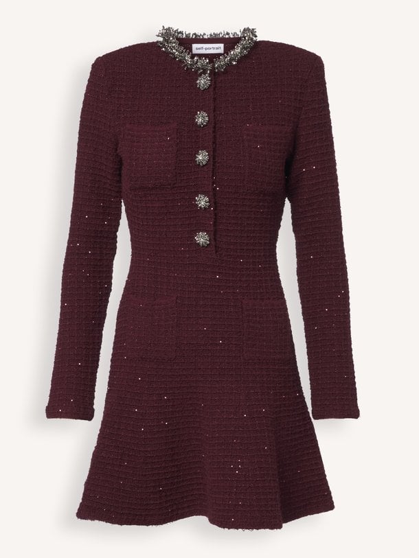 TEXTURED KNIT EMBELLISHED MINI DRESS Katoenmix jurk