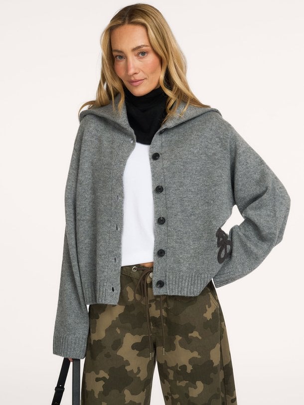 Alpha Knit Collar Cardigan Alpha, wollen gemêleerd vest