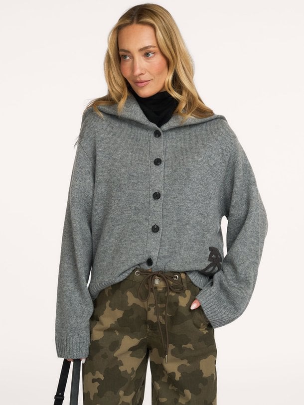 Alpha Knit Collar Cardigan Alpha, wollen gemêleerd vest