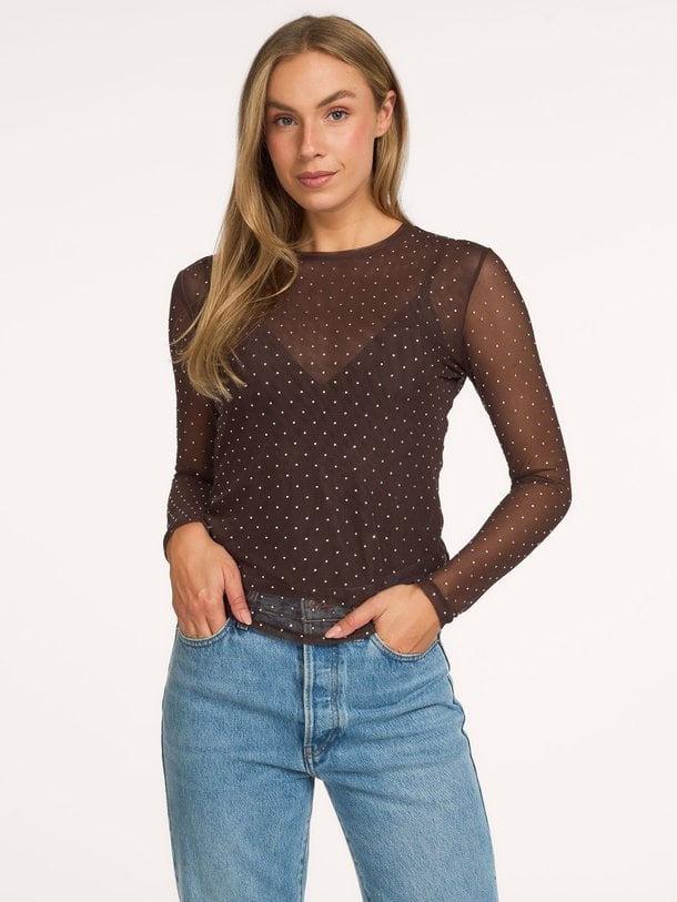 Ines, geweven mesh top met studs