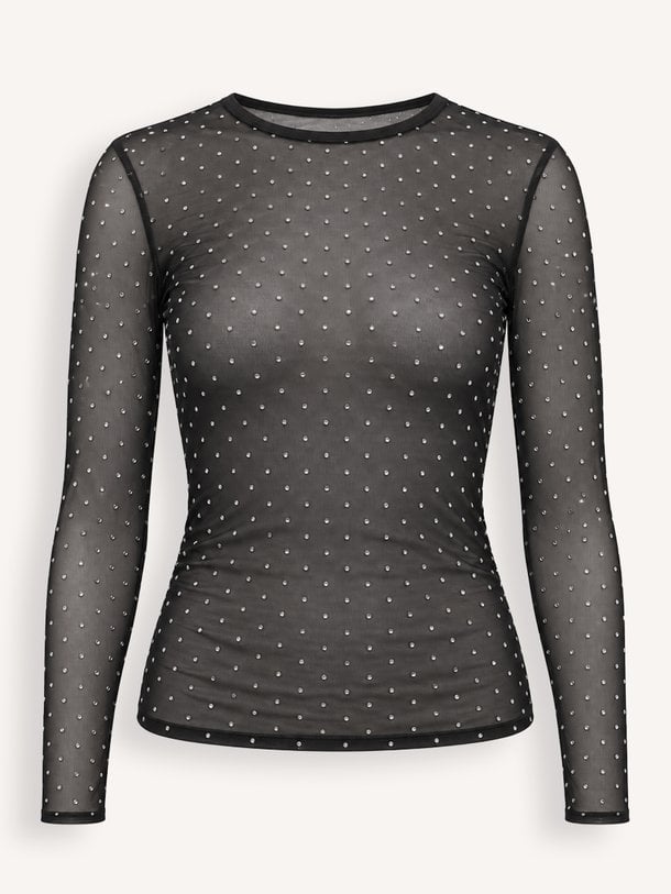 INES Glitter Mesh Ines, geweven mesh top met studs