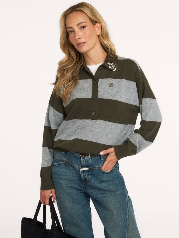 Brayden stripe sweater Brayden, merino wollen polo trui